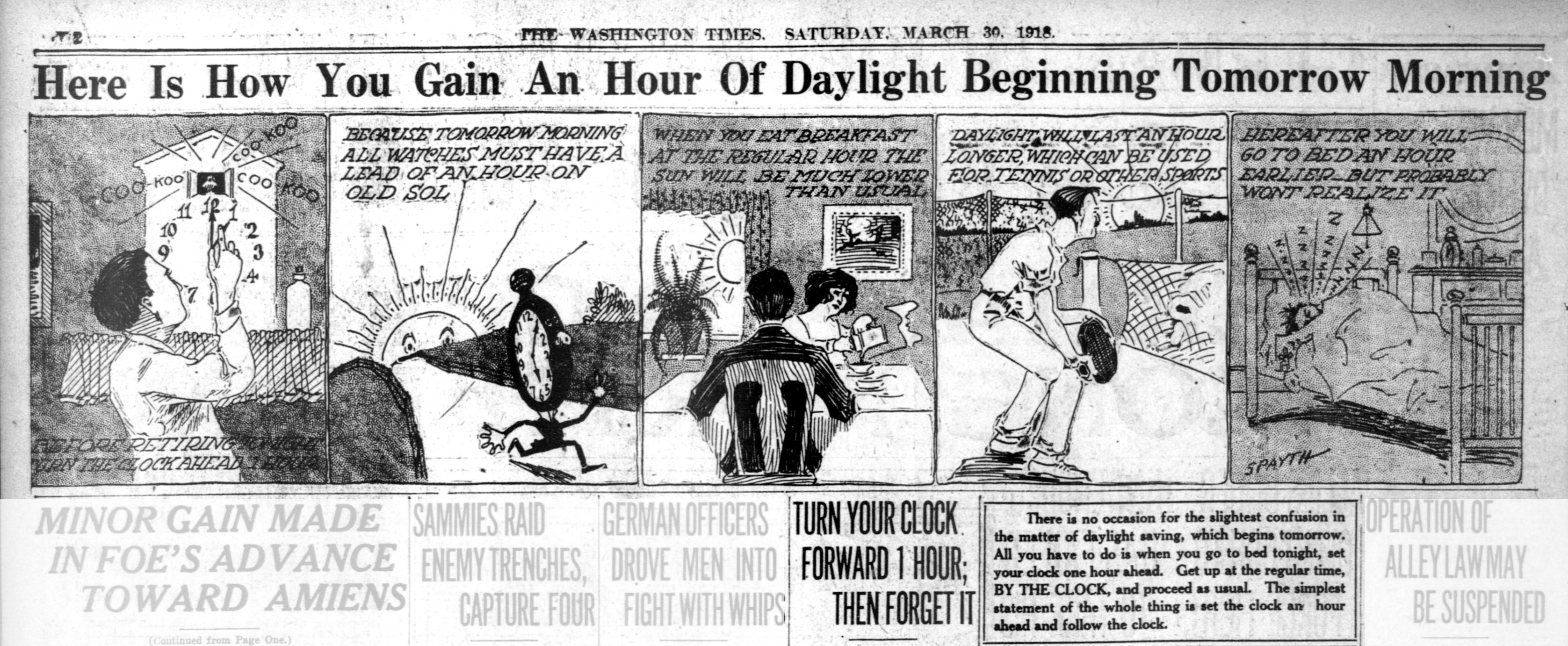 history 1918 03 30 cartoon washington times how you gain daylight