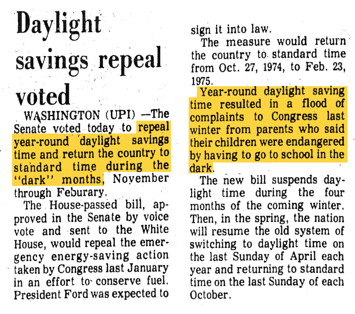 history 1974 09 30 news daylight savings repeal voted