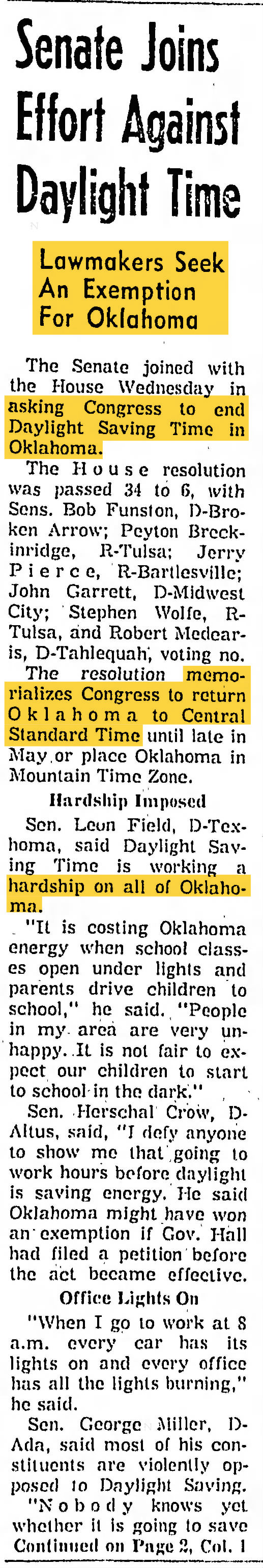 history 1974 news oklahoma senate exemption