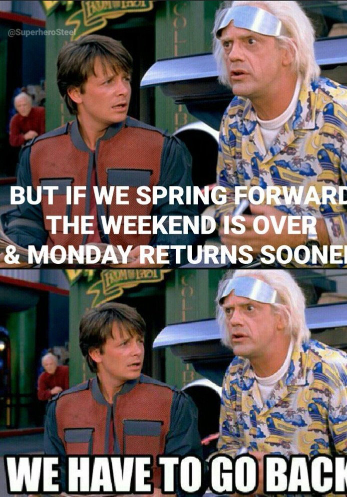 meme back to the future spring forward weekend monday