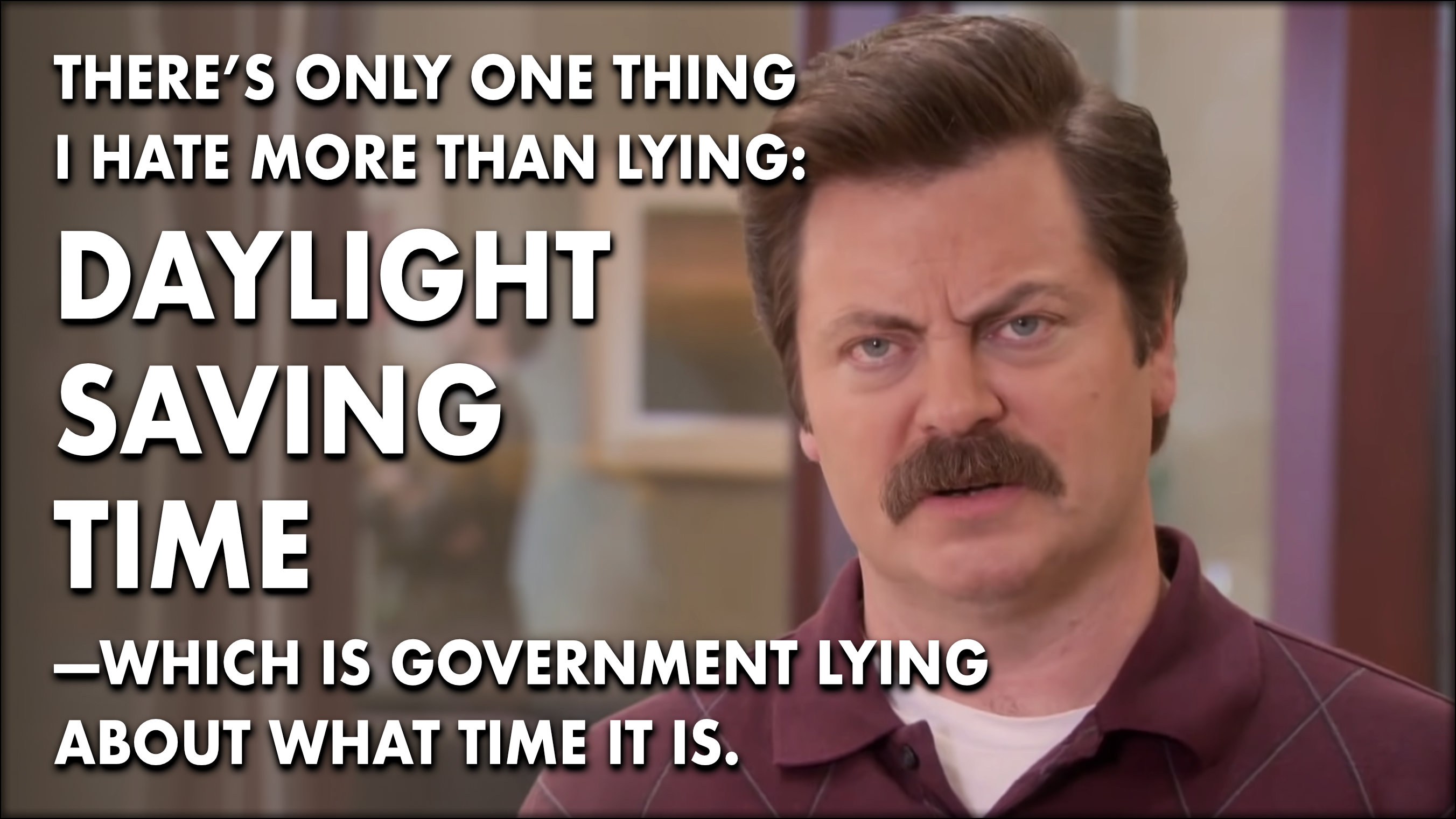 meme parks and recreation ron swanson lying dst